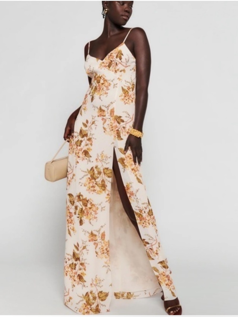 Reformation Pyper Bella V-Neck Front Slit Viscose Maxi Dress Women’s Size 8